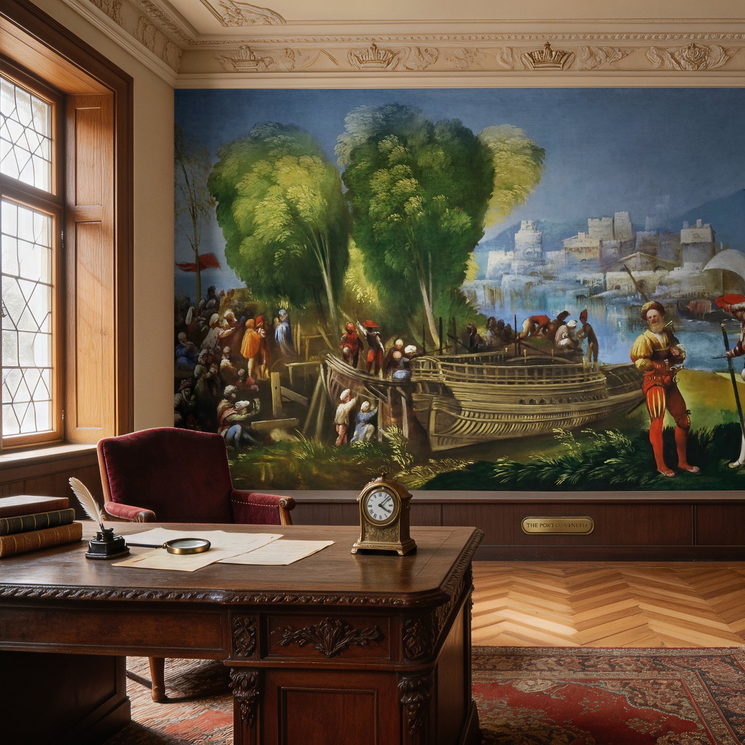 Medieval Lake Landscape with Boats Wallpaper Mural - Peel and Stick