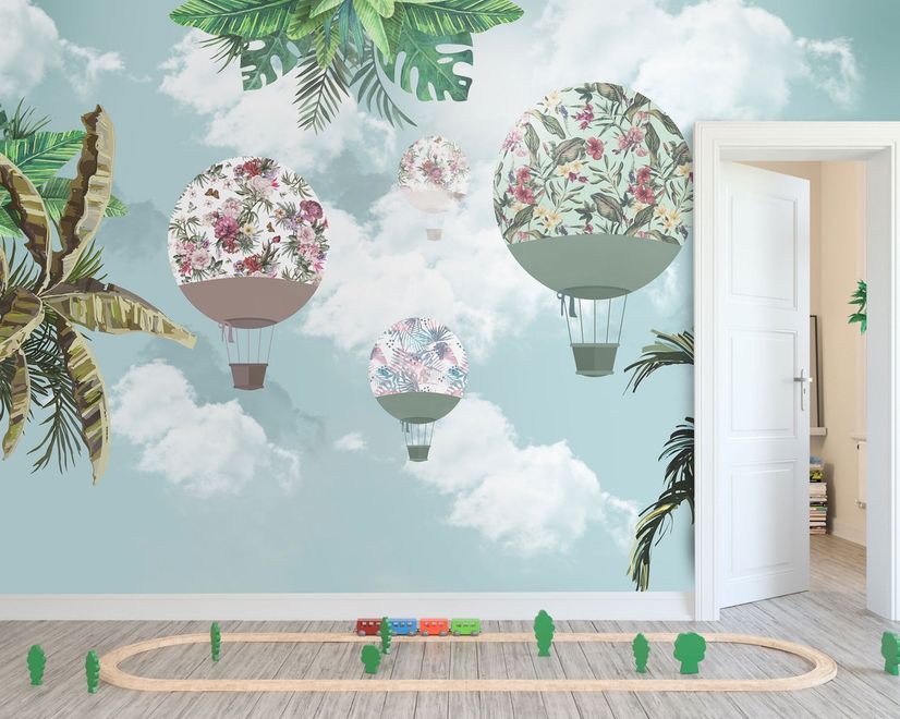 Hot Air Balloons in the Blue Sky Wallpaper Mural