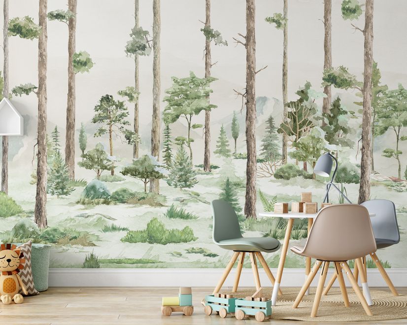 Kids Watercolor Forest Trees Wallpaper Mural