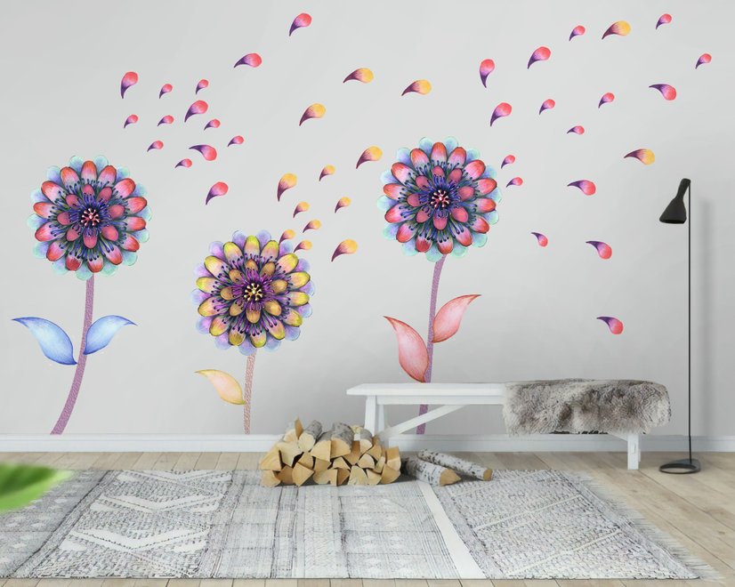 Aquarelle colorée Dahlia fleurs Stickers muraux Sticker