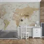 Kids Brown Political World Map with Animals Wallpaper Mural