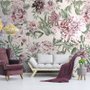 Papier peint panoramique floral avec feuilles vertes