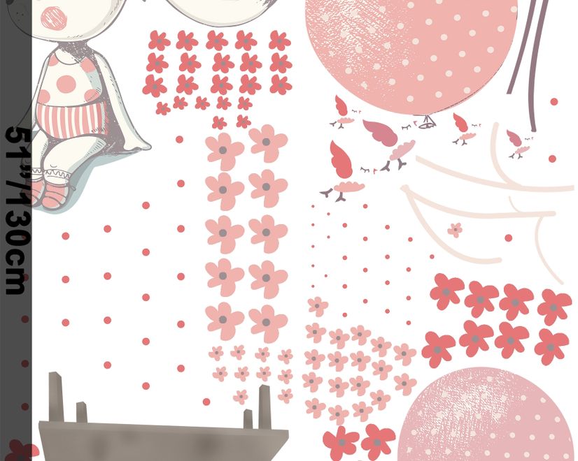 Niedlicher Hase mit Rosa Ballons und Kleinen Blumen Wandtattoo