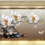3D Look  Orchid Floral with Pebble Wallpaper Mural