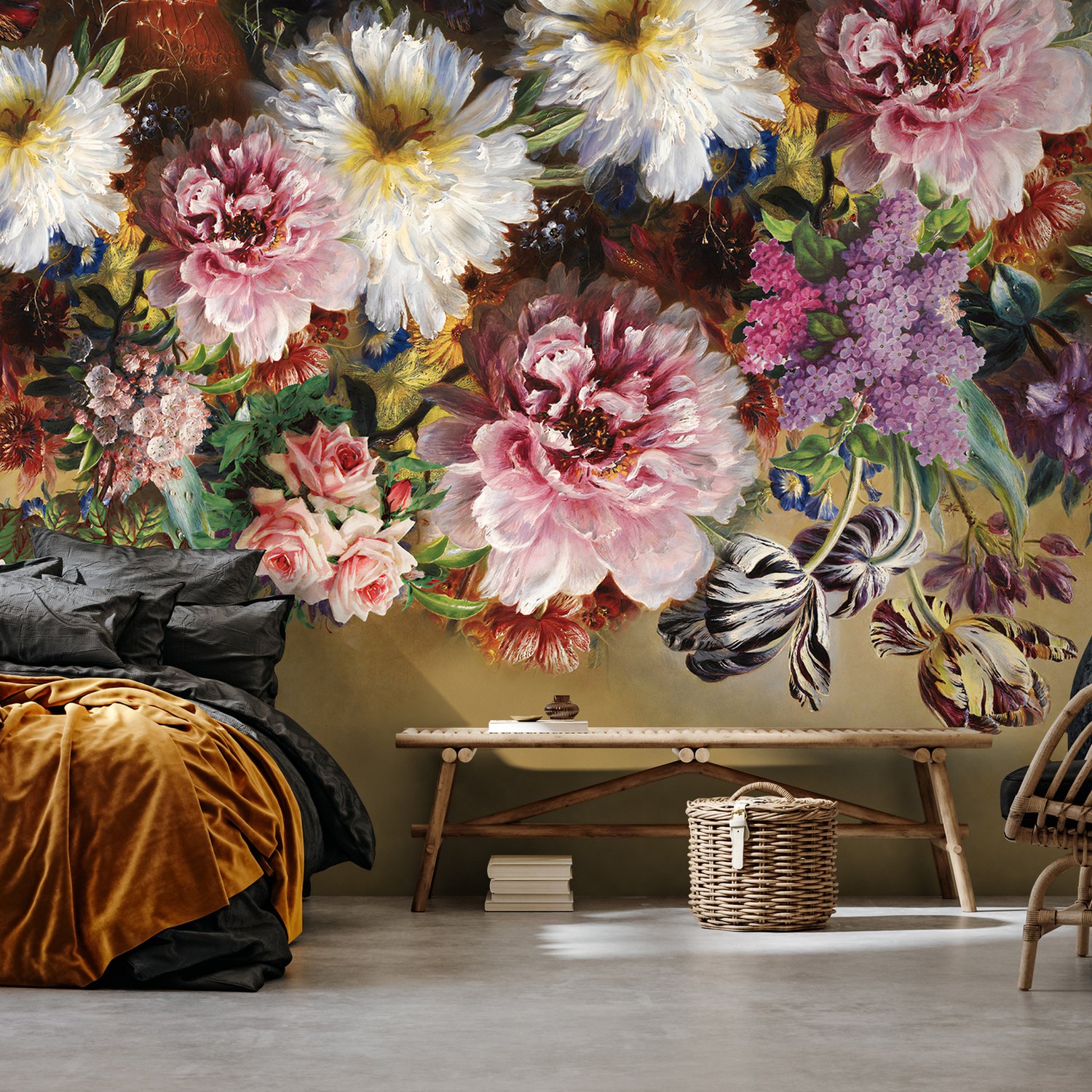 Retro Colorful Flowers Wallpaper Mural - Peel and Stick