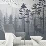 Monochrome Mountain and Forest Scape Wallpaper Mural