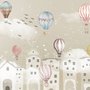 Kinderzimmer Fototapete Cartoon Winter und Kleiner Heißluftballon