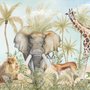 Aquarell-Safari-Tiere im Wald Fototapete