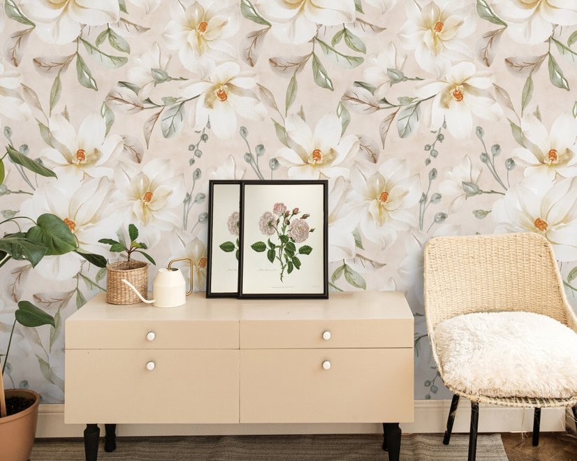 Soft Magnolia Floral Wallpaper Mural