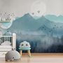 Misty Mountain Landscape with Moon Wallpaper Mural