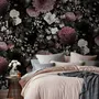 Dark Floral  Pink Chrysanthemum and Green Leaves Wallpaper Mural