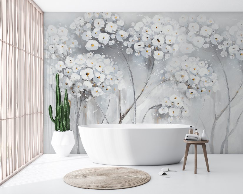 Watercolor Painting White Flowers Wallpaper Mural