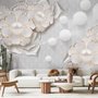 Papier peint panoramique fleurs blanches perlées effet 3D