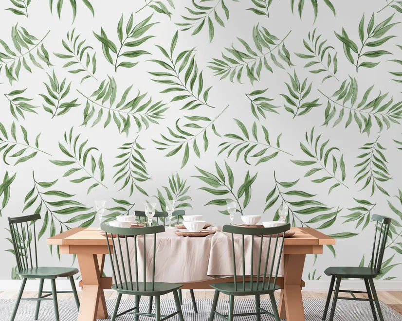 Papier peint motif feuilles palmier vert aquarelle