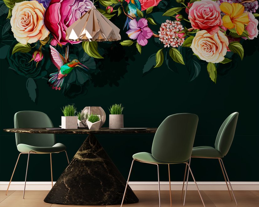 Dunkle bunte Blumen Fototapete