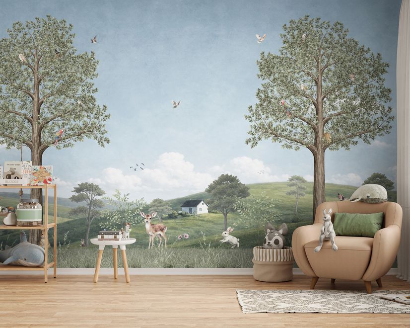 Kids Forest Animals Landscape Wallpaper Mural