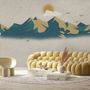 Mountain Sunrise Landscape and Old Plaid Texture Wallpaper Mural
