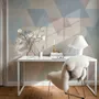 Pastel abstract wallpaper with overlapping sky blue, blush, cream, sage and grey textured triangles