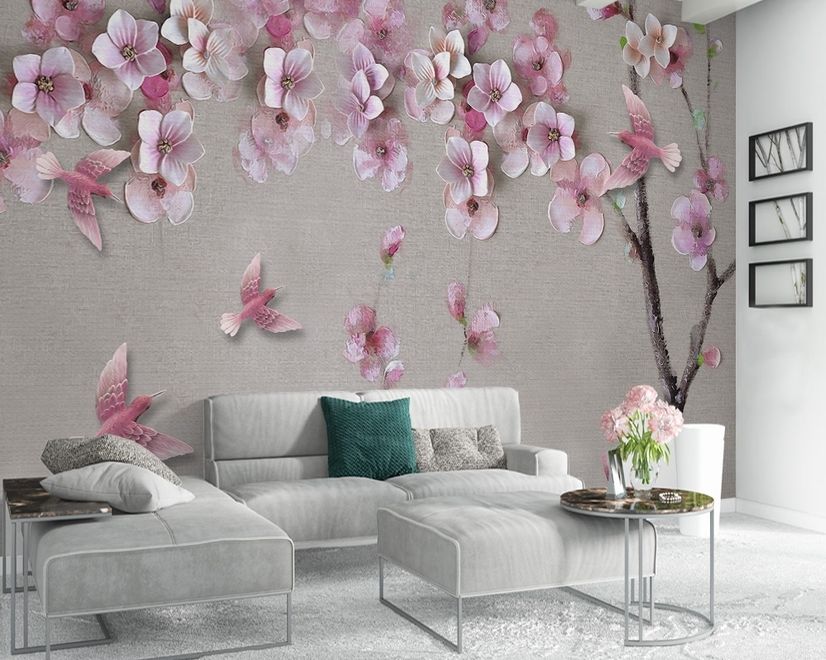 Cherry Blossom with Pink Birds Wallpaper Mural