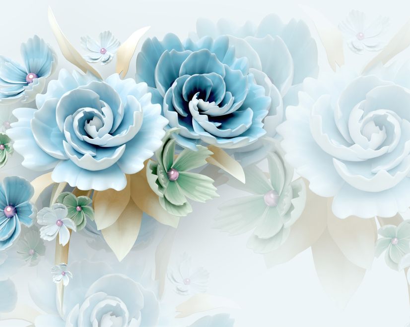 European Style 3D Blue Green Floral Wallpaper Mural