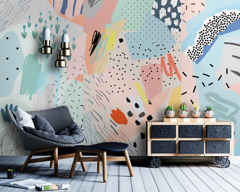 Colorful Abstract Geometric Kids Art Wallpaper Mural