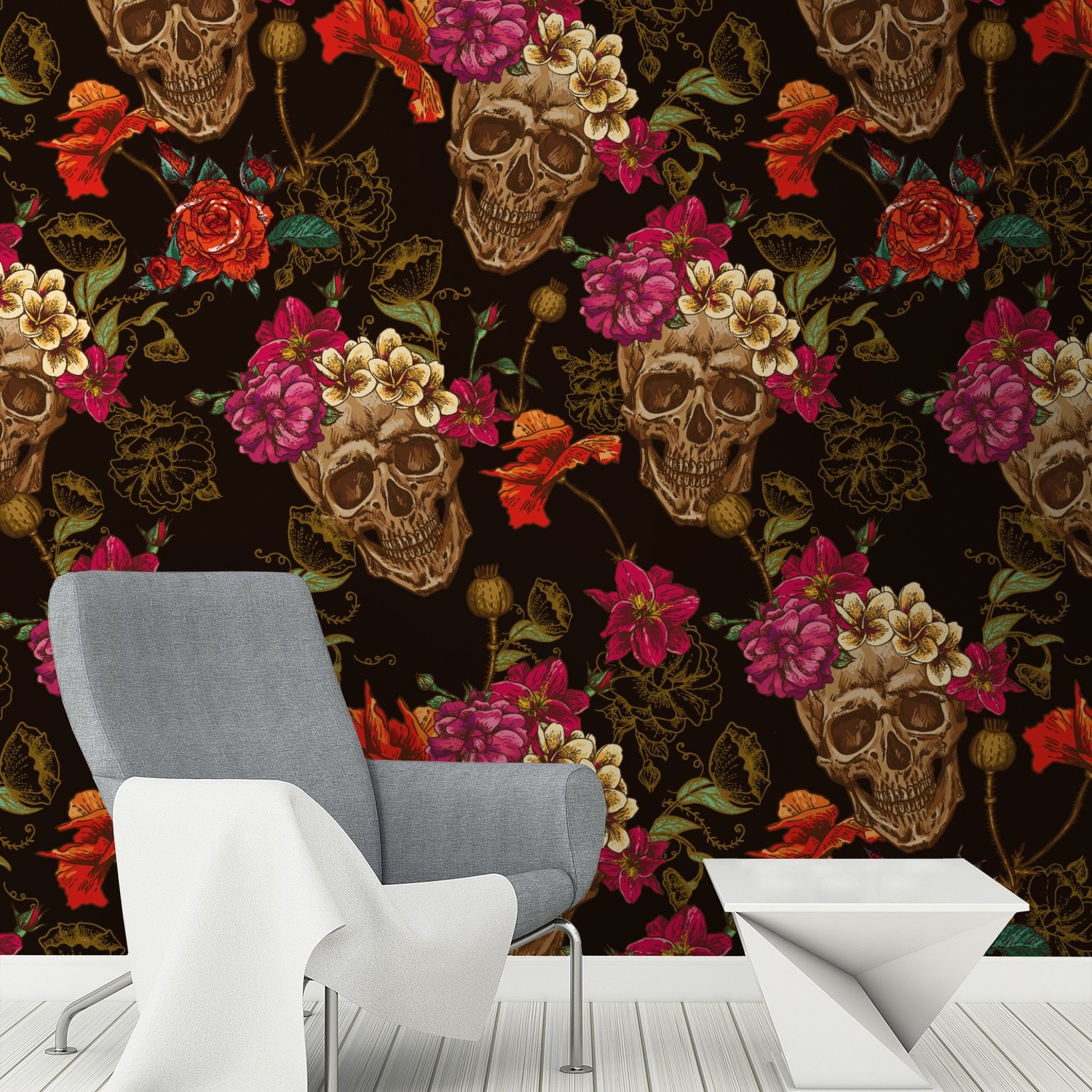 Fancy Skull Pattern Wallpaper Mural - Peel and Stick