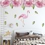 Pink Peony Floral and Flamingo Wall Decal Sticker