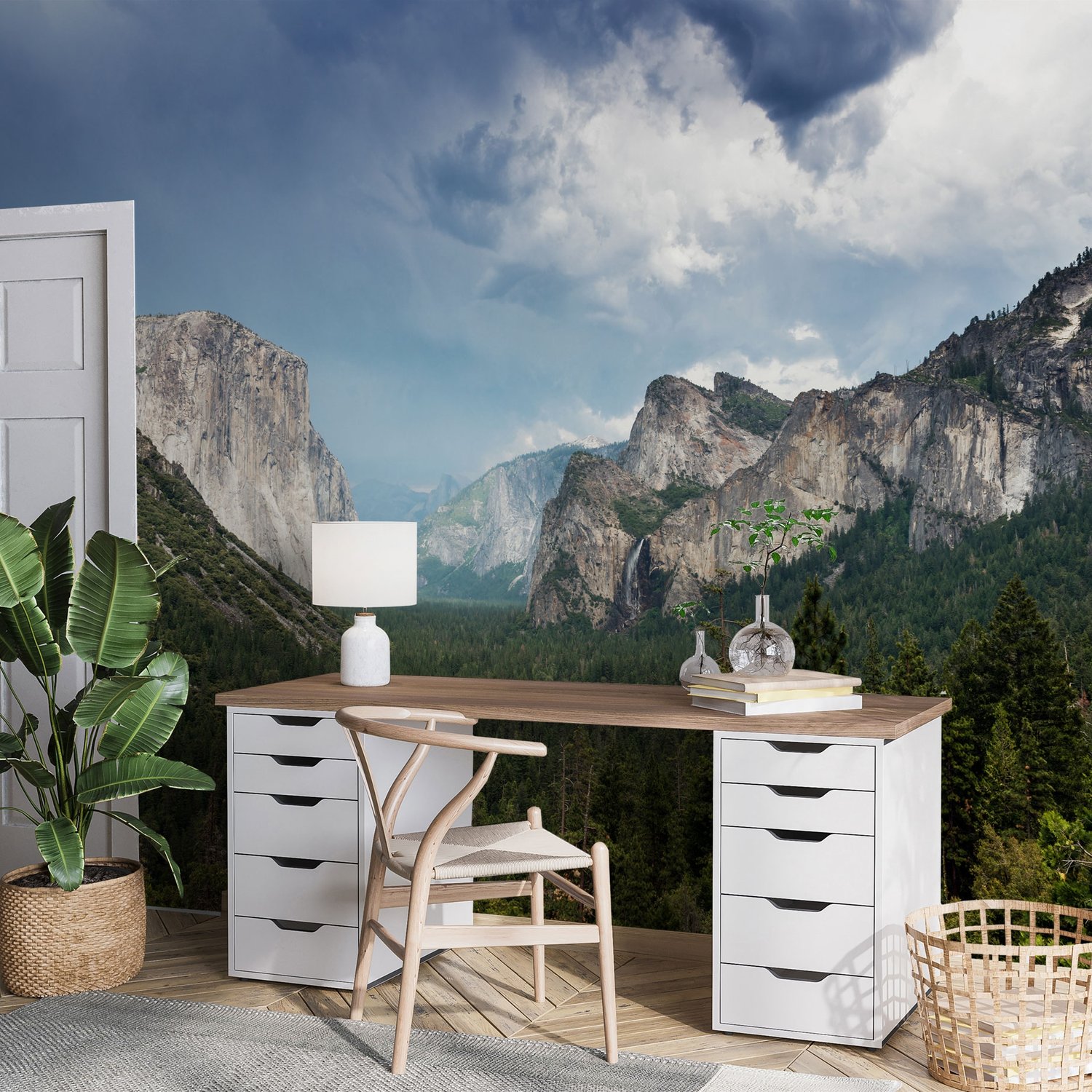 Mountain Forest Landscape Wallpaper Mural - Peel and Stick