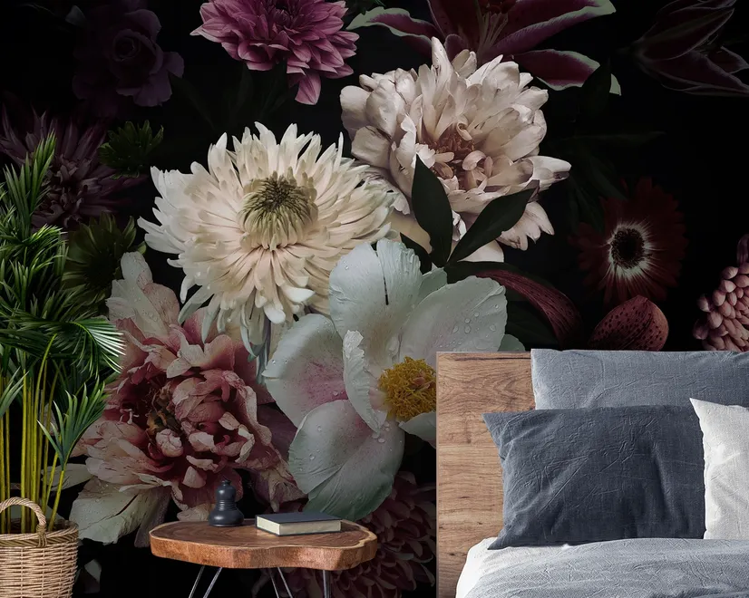 Dark Garden Florals Wallpaper Mural