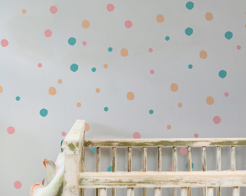 Pink Blau Bunte Doodle Polka Dots Wandtattoo