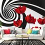 Red Poppy Floral with Abstract Fractal Wallpaper Mural