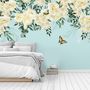 Papier peint panoramique fleurs blanches et papillons jaunes