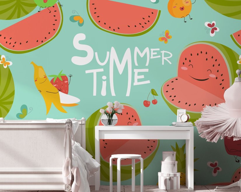 Watercolor Watermelon and Summer Fruits Wallpaper Mural