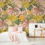 Papier peint panoramique aquarelle colorée, été, feuilles tropicales