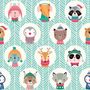 Kids Cute Winter Animals Pattern with Lines Wallpaper Mural