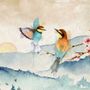 Watercolor Winter Landscape and Colorful Bird Wallpaper Mural