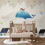 Cartoon Village and Little Child on the Flying Whale Wallpaper Mural