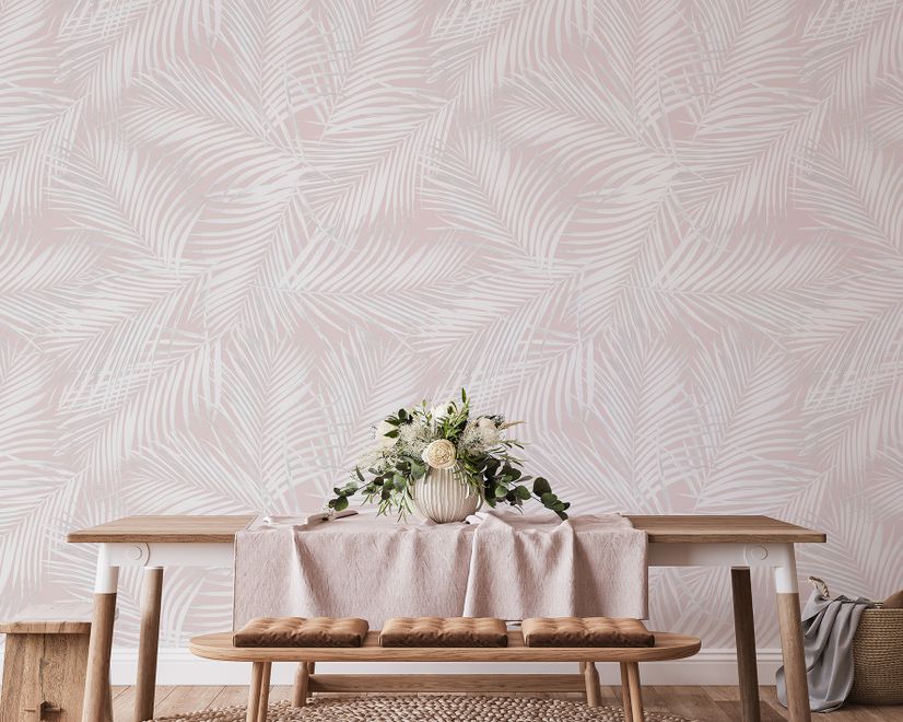 Soft Pink Palm Leaf Tropical Leaves Wallpaper Mural