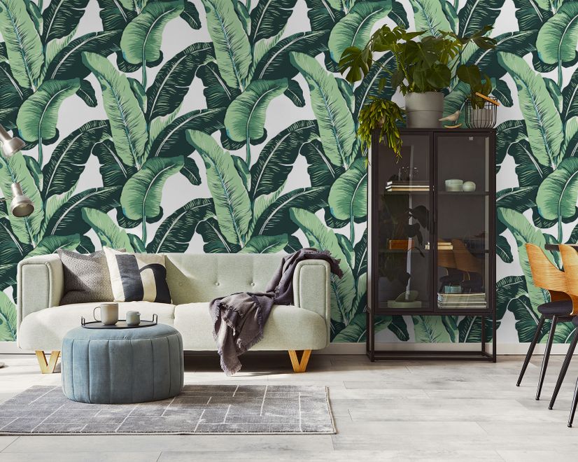 Green Banana Leaf Pattern Wallpaper Mural