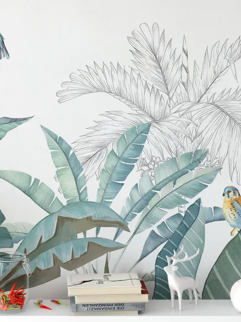 Greeny Tropical Leaves Wallpaper Mural