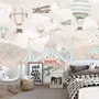 Kids Cartoon Circus with Hot Air Balloon Wallpaper Mural