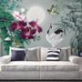 White Stork and Purple Flowers Wallpaper Mural