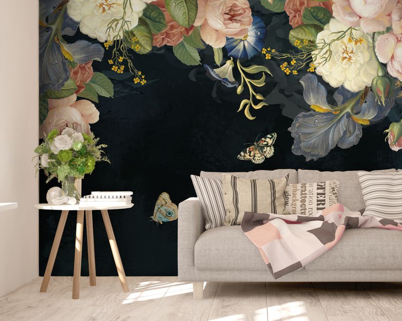 Vintage Oil Painting Dark Roses Wallpaper Mural