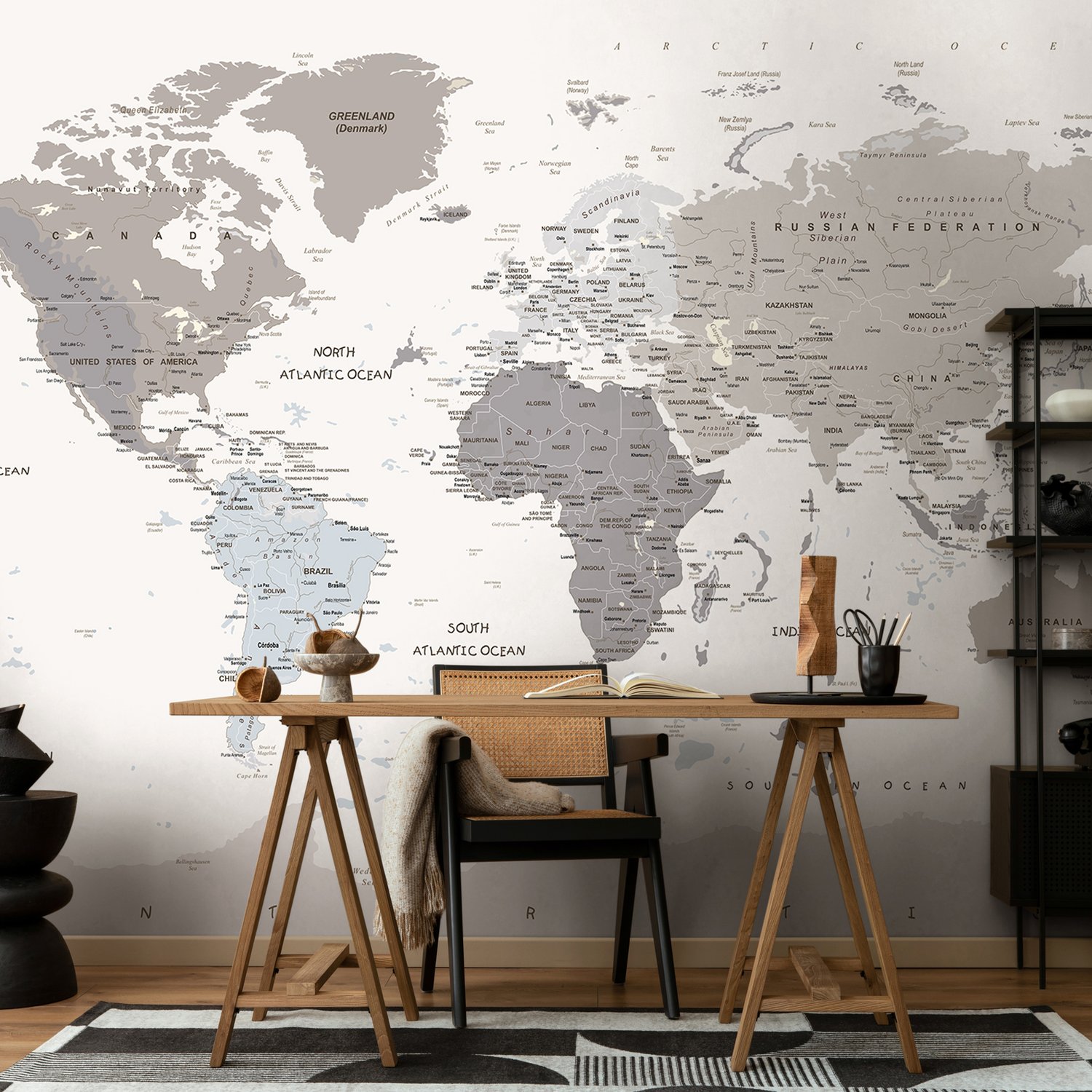 White Political Map Wallpaper Mural - Peel and Stick