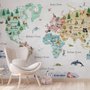 Papier peint panoramique aquarelle de la carte du monde pour les enfants
