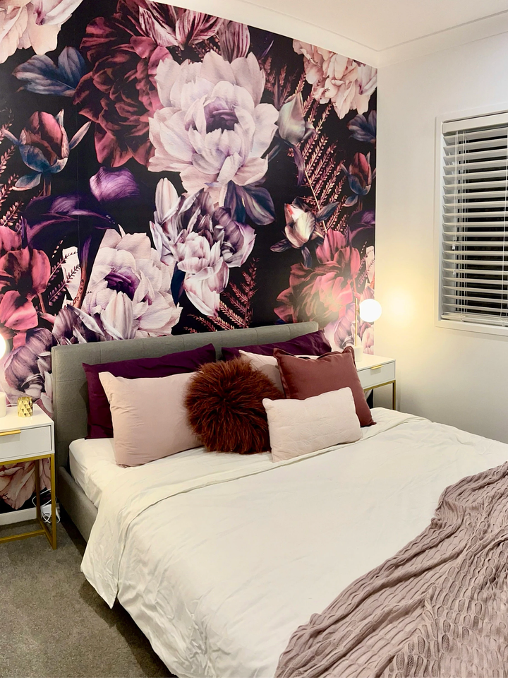Dark Watercolor Colorful Peony Floral Wallpaper Mural