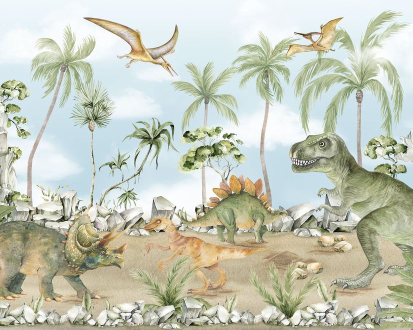 Jurassic World Watercolor Dinosaur for Kids Prehistoric Animals Wallpaper Mural