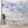 Abstract City with Purple Birds Wallpaper Mural