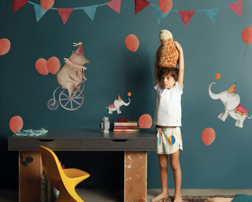 Kids Circus Cartoon Bear and Elephants Wall Decal Sticker
