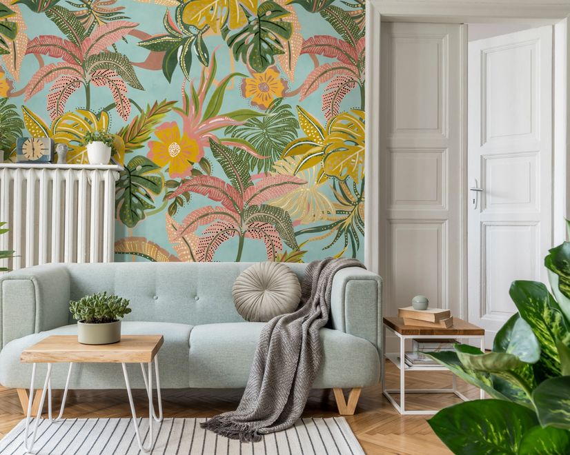 Watercolor Colorful Summer Tropical Leaf Wallpaper Mural